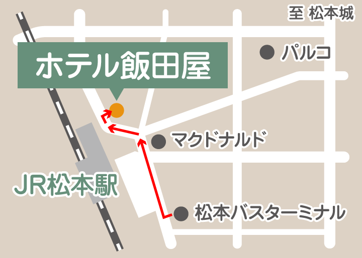 松本駅から飯田山での地図。